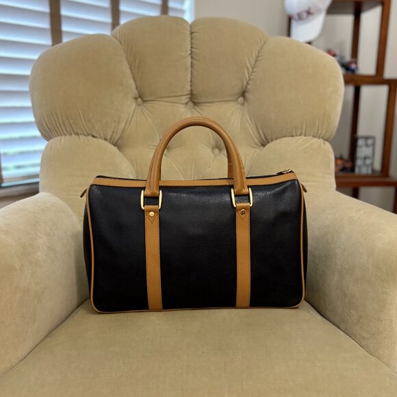 VTG Auth MORABITO FRANCE Black Textured Leather Boston Satchel Bag - Picture 6 of 8